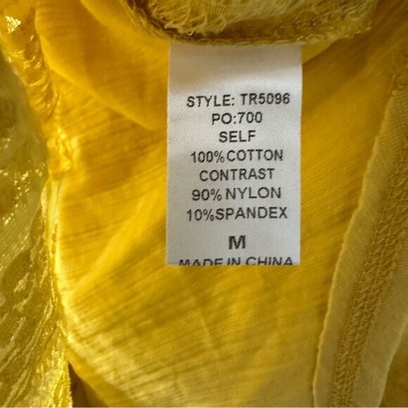Gigio Yellow Button-Up Top M NWT Embroidered Mesh Boho Cottagecore Chic - Picture 11 of 12